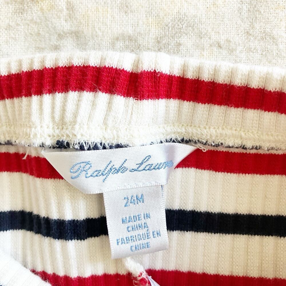 Ralph Lauren 24 Mos Ribbed Striped Leggings Navy White Red Bottom Pants - Picture 3 of 7